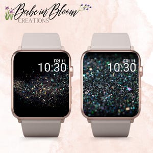 Set di 2 sfondi per Apple Watch con glitter neri, sfondo per Apple Watch con glitter neri, quadrante per Apple Watch con glitter neri, quadrante scintillante per Apple Watch, Glam