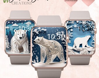 Set of 3 3D Polar Bear Apple Watch Wallpapers, Cute Polar Bear Apple Watch Face, 3D Apple Watch Wallpaper, 3D Polar Bear Apple Watch, Winter