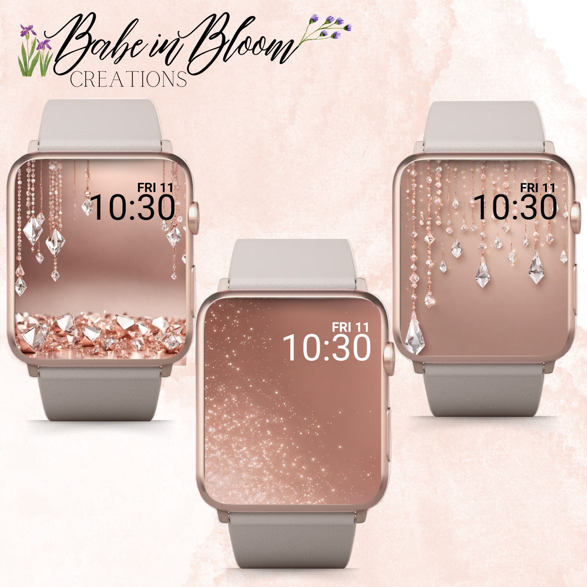 Set of 3 Jewels Rose Gold Apple Watch Wallpapers Glitter - Etsy