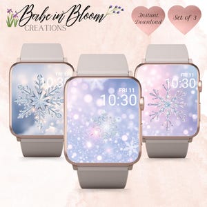 Set di 3 sfondi scintillanti con fiocchi di neve per Apple Watch, splendido sfondo con fiocchi di neve per Apple Watch, Apple Watch glitterato, quadrante invernale per Apple Watch