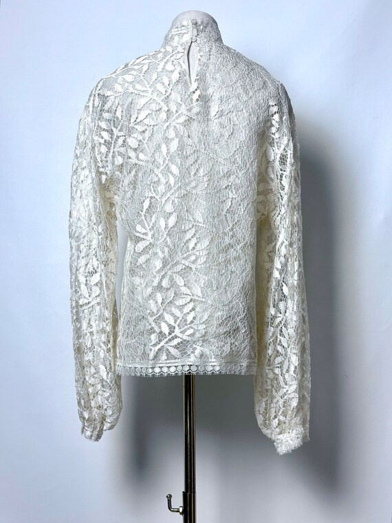 Vintage 90s Perry Ellis Ivory Lace Sheer High Nec… - image 7