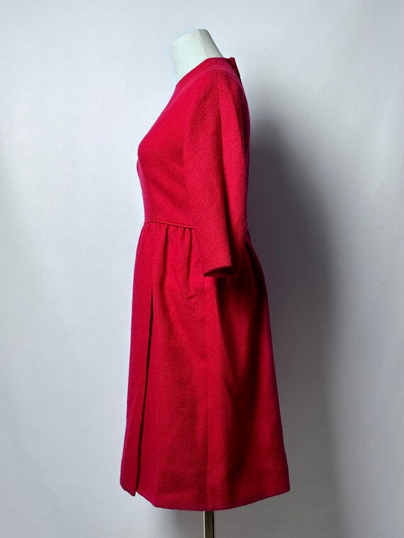 Vintage 50s Red Wool Day Dress 3/4 Length Sleeves… - image 7