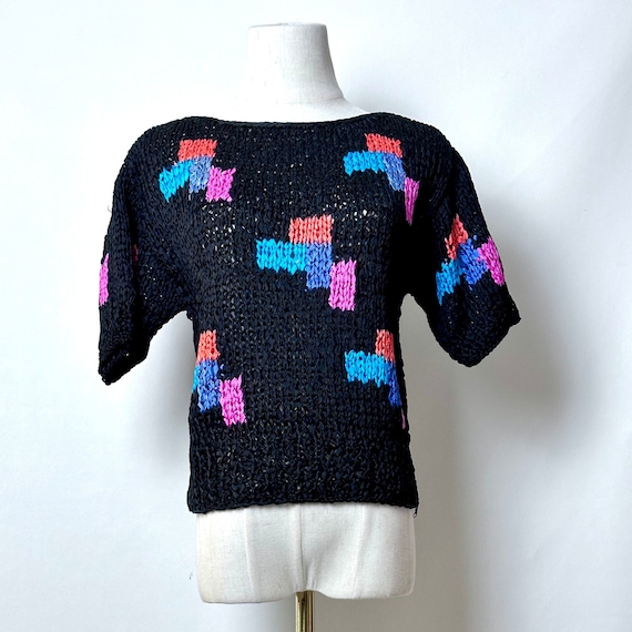 Vintage 80s Argenti Rayon Knit Sweater With Abstr… - image 1
