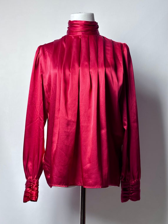 Vintage 80s 90s Tess Paris Milano Red High Neck P… - image 4