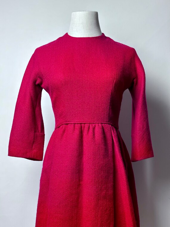 Vintage 50s Red Wool Day Dress 3/4 Length Sleeves… - image 4