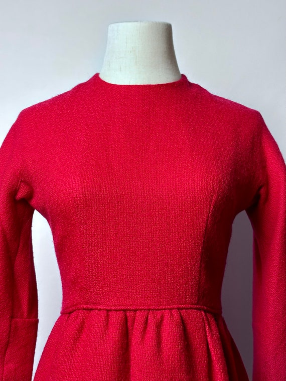 Vintage 50s Red Wool Day Dress 3/4 Length Sleeves… - image 10