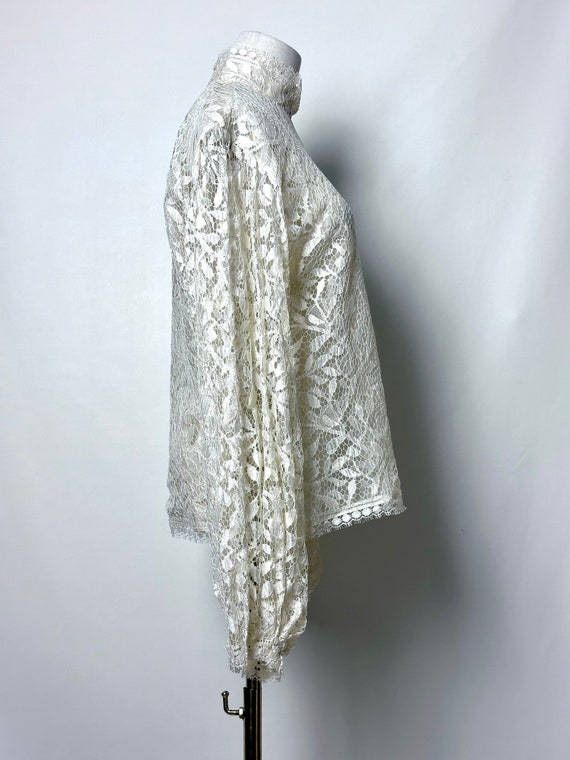 Vintage 90s Perry Ellis Ivory Lace Sheer High Nec… - image 8