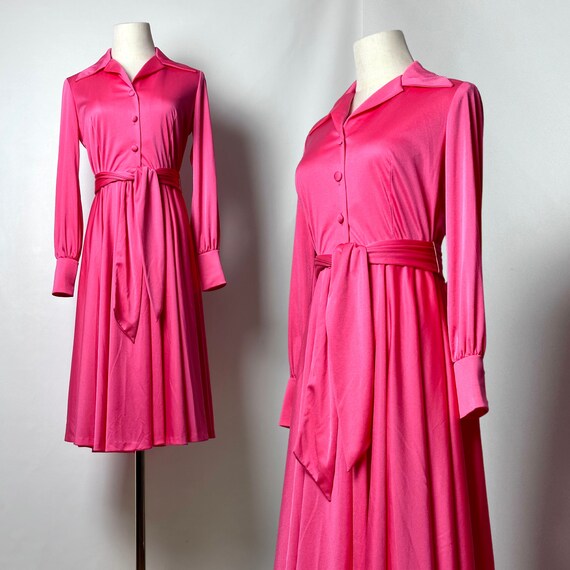 Vintage 70s Gail Gray Coral Pink Button Down Poin… - image 1