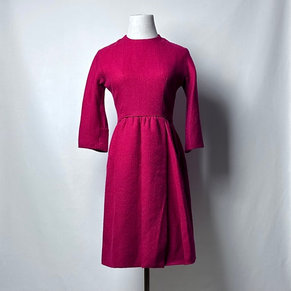 Vintage 50s Red Wool Day Dress 3/4 Length Sleeves… - image 1