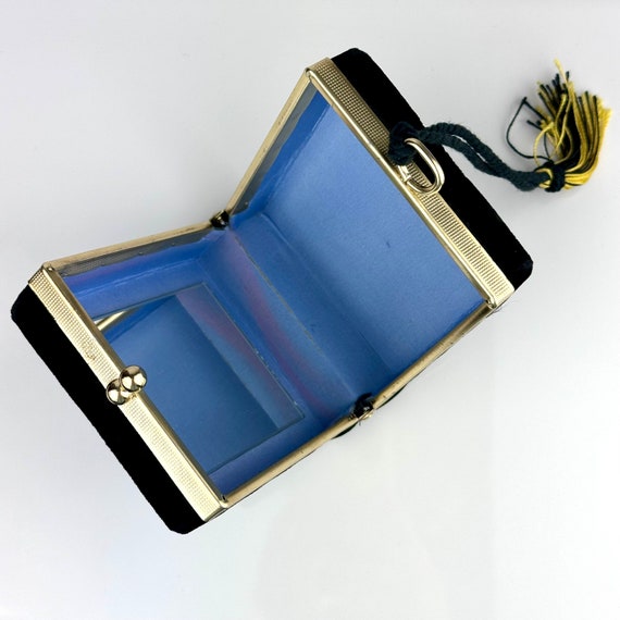 Vintage Black Velvet Blue Interior Mirror Tassel … - image 6