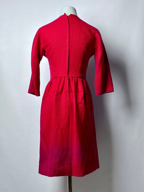 Vintage 50s Red Wool Day Dress 3/4 Length Sleeves… - image 6