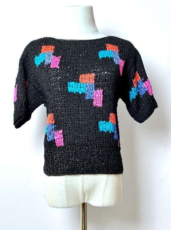 Vintage 80s Argenti Rayon Knit Sweater With Abstr… - image 3