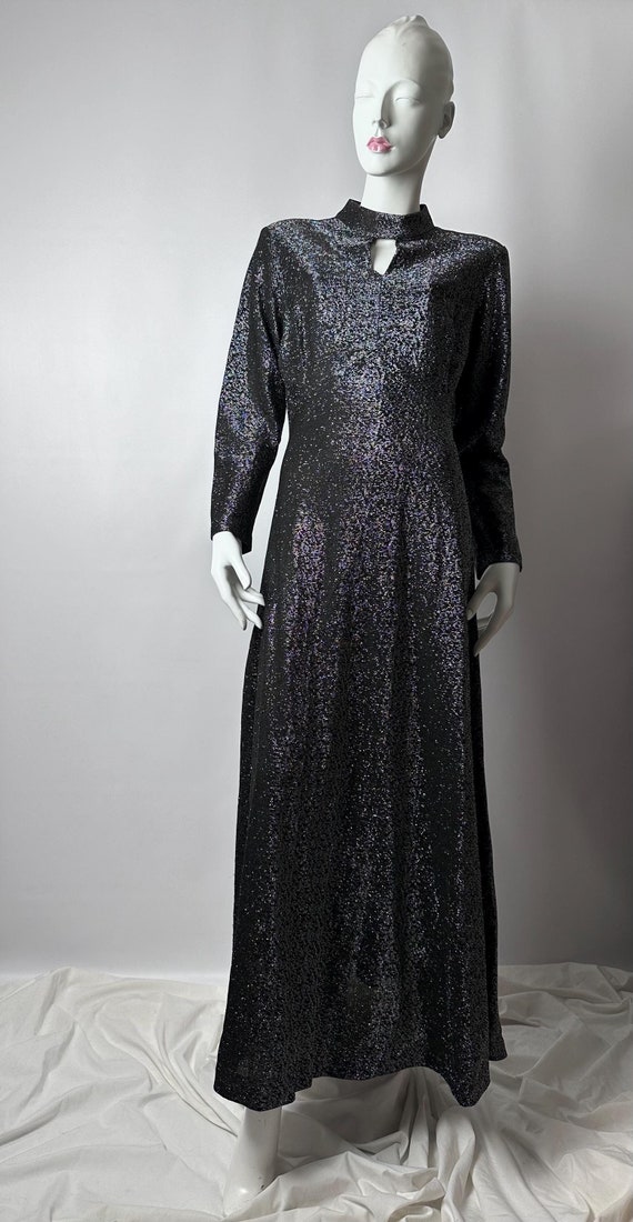 Buy CAVAREE Vintage 70s Lurex Black Silver Metallic Sparkle Maxi
