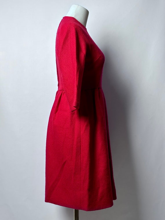 Vintage 50s Red Wool Day Dress 3/4 Length Sleeves… - image 5