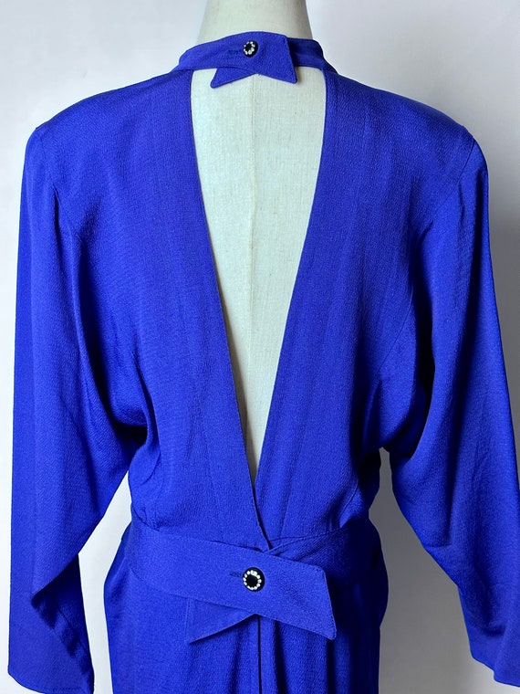 Vintage 80s Destinee Royal Blue Low Cut “V” Open … - image 9