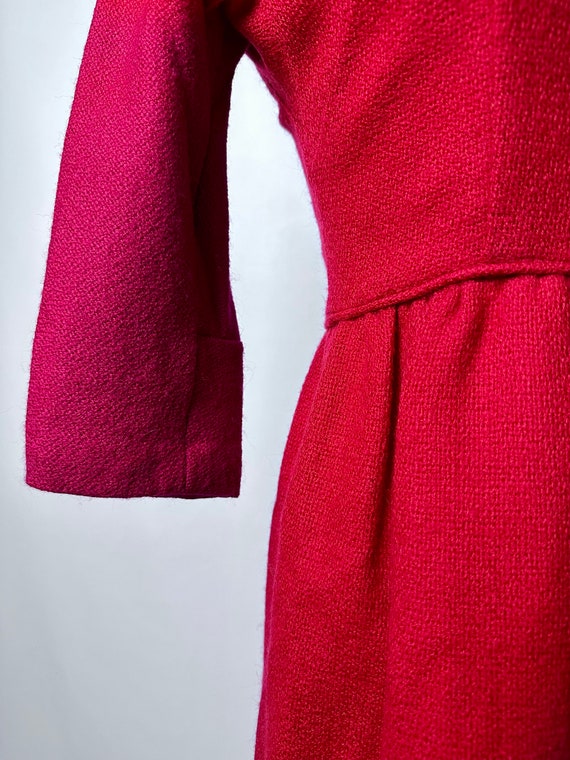 Vintage 50s Red Wool Day Dress 3/4 Length Sleeves… - image 8