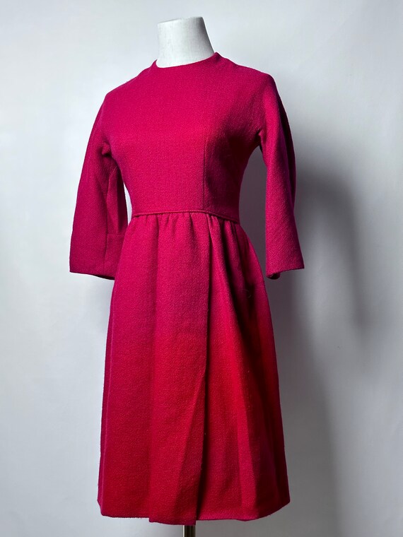 Vintage 50s Red Wool Day Dress 3/4 Length Sleeves… - image 3