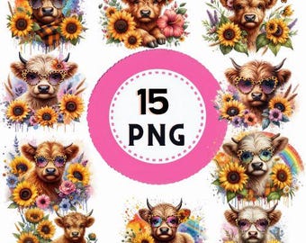 15 Cute Baby Highland Cow Clipart, Highland Cow PNG, Cute Highland Cow Clipart PNG Cow Sunflowers Clipart, Highland Cow PNG, Cute Highland