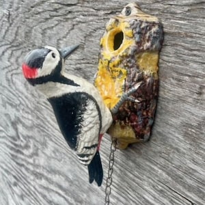 Woodpecker Door Knocker - Cast Iron Painted Bird Decor - Great Spotted Woodpecker Vintage Rustic Look - Nature / Forest Decoration