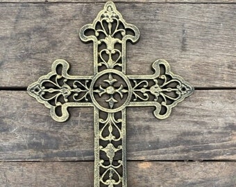 Cross in Bronze or Rust Brown Finish - Cast Iron - Christian Religious Spirtual Gift - Church Home and Wall Decor