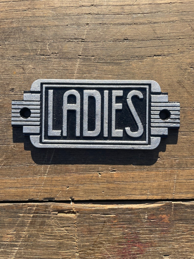 Art Deco Bathroom Sign Cast Iron Men Women Restroom Plaque Painted Home