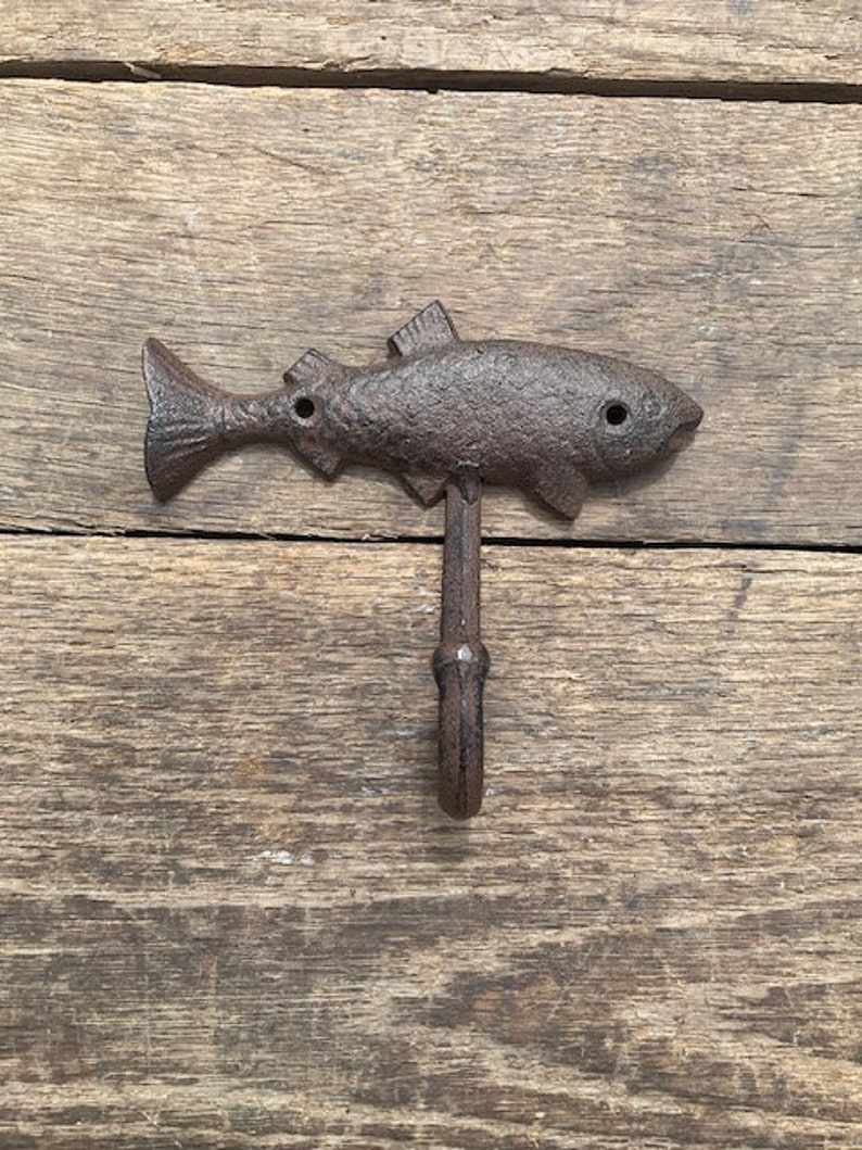 Trout Hook Cast Iron Fish Coat Rack Hat Hangerrust Brown Finish