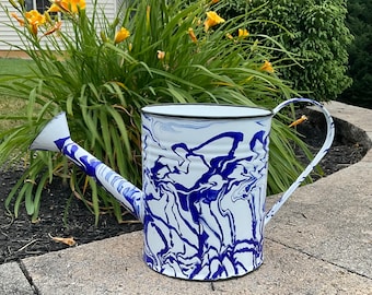 Enamelware Gardening Watering Can - Splatterware Blue/White or Red/White Swirl- Plant and Garden Gift