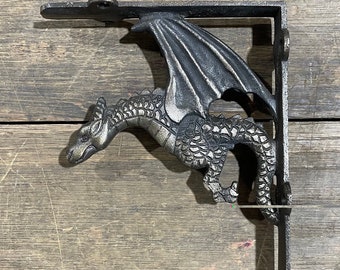 Cast Iron Dragon Shelf Bracket Pair - Antique Brass Finish - DIY Home Improvement Decorative Metal Shelving