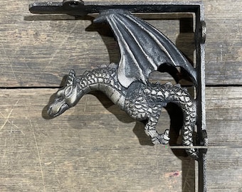 Cast Iron Dragon Shelf Bracket Pair - Antique Brass Finish - DIY Home Improvement Decorative Metal Shelving