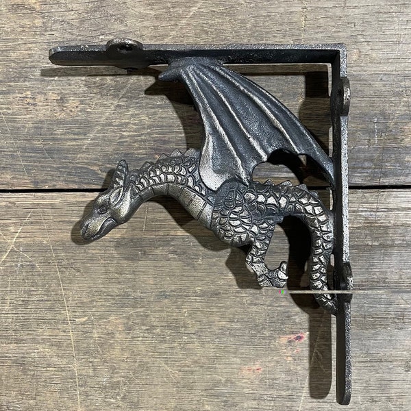 Cast Iron Dragon Shelf Bracket Pair - Antique Brass Finish - DIY Home Improvement Decorative Metal Shelving