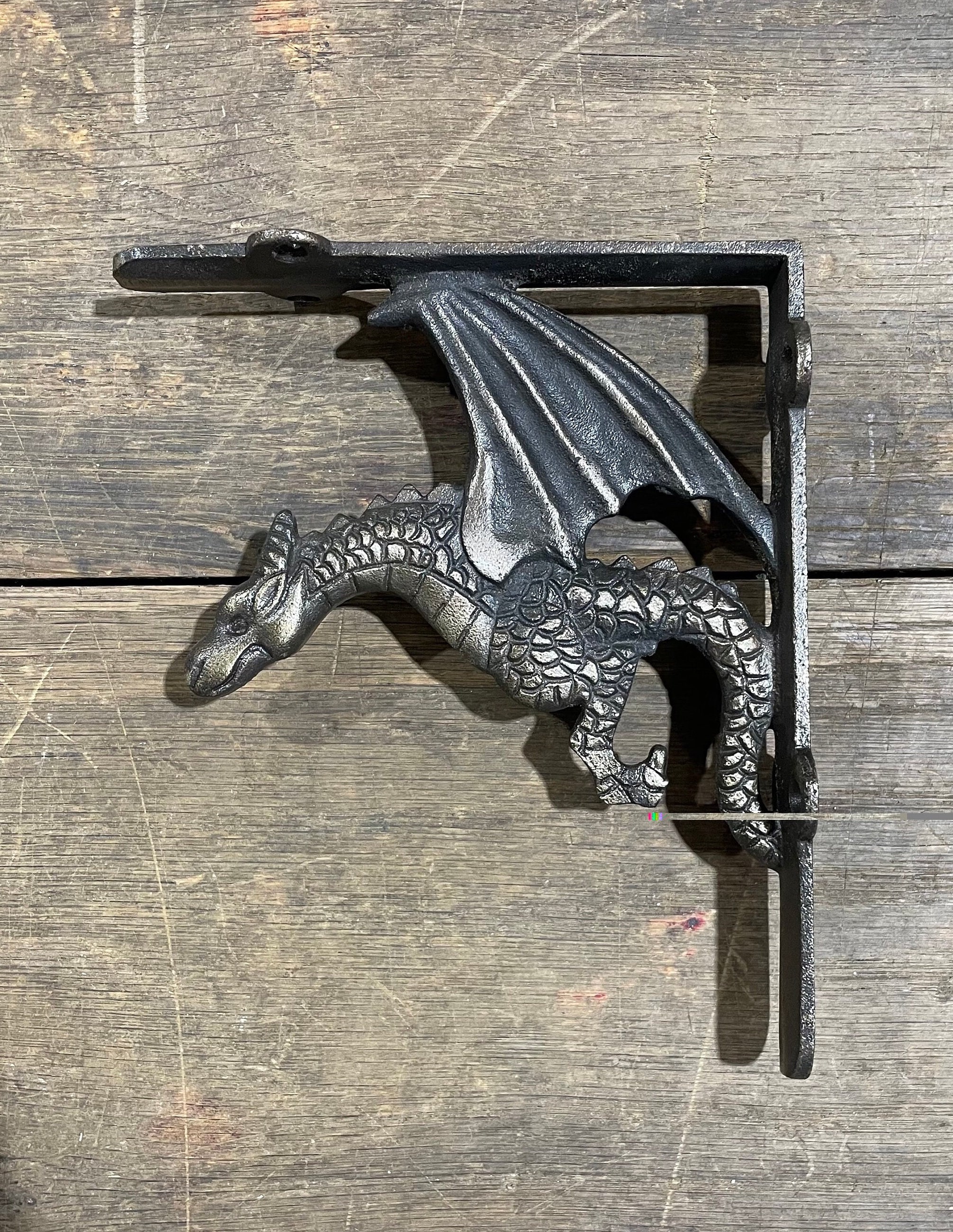 Cast Iron Dragon Shelf Bracket Pair - Antique Brass Finish - DIY Home Improvement Decorative Metal Shelving