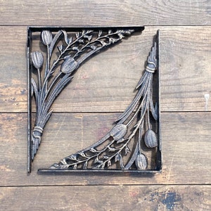 Shelf Brackets - Cast Iron Tulip Shelving Brackets Bronze Finish - Pair of Elegant Flowers - Home Decor - Remodeling - Bookshelf/Display