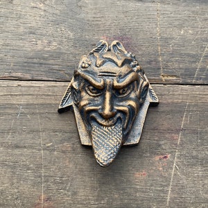 Devil Match Stiker/Holder with Gold/Brass Finish-Cast Iron Gothic Halloween Antique Reproduction- Wall Decor - Tobacciana