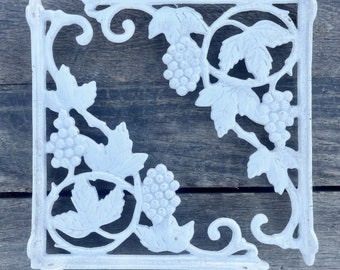 Shelving Brackets - Cast Iron White Shelf Holder - Grape Vines Leaves -Home Improvement /Decor - Housewarming Gift