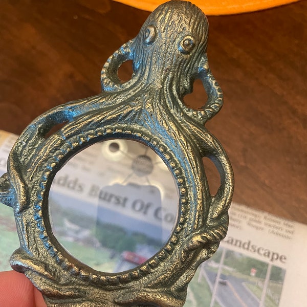 Kraken Magnifying Glass Antiqued Bronze Finish - Octopus Nautical Decor - Office Gift for Reading
