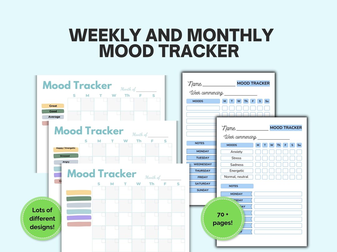 Weekly mood tracker printable mood journal wellness planner etsy