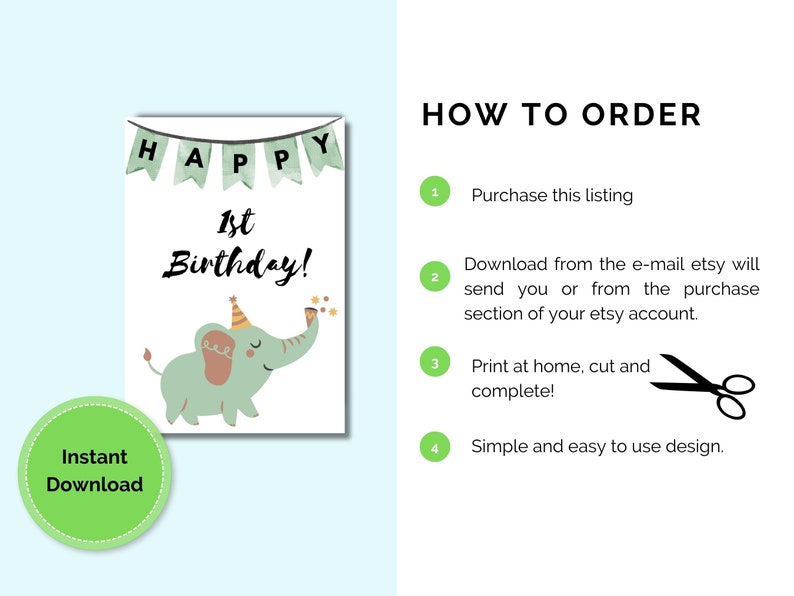 Happy First Birthday Card Printable - Etsy