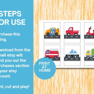 Trucks and Cars Matching Game; Printable Matching and Pairing Cards - Etsy