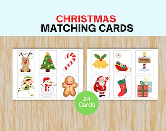 Cartes assorties de Noël pour tout-petits imprimables ; Jeu de mémoire et d'associations