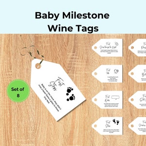 Baby Milestone-wijnkaartje; Kraamcadeau; Een jaar van primeurs; Wijnetiketten