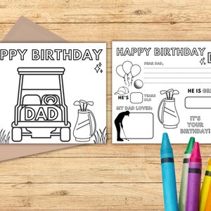 Happy Birthday Dad Golf Malseite und Karte für Kinder; Druckbar