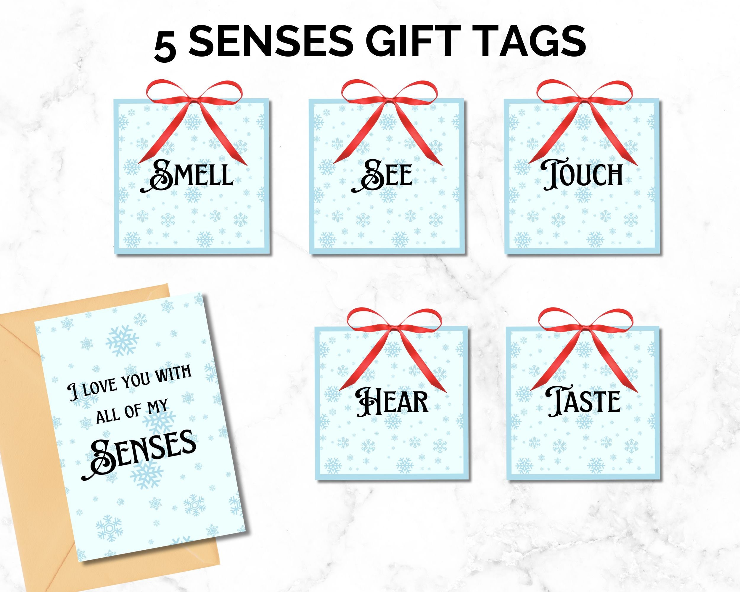 Printable 5 Senses Gift Tags for Him Gifts for Her Gift for