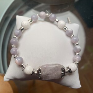 Genuine large amethyst, grey mother of pearl and white shell bead bracelet