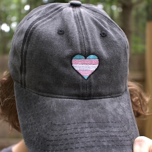 Trans Flag Heart Transgender Pride Embroidered Dad Hat LGBTQ+ Gift
