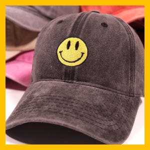 Smiley Face Happy Yellow Face Embroidered Dad Hat Gift