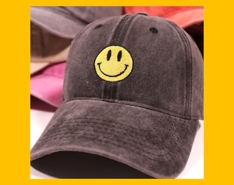 Baseballkappe mit gelbem Smiley-Gesicht | Minimalistischer Baumwollhut
