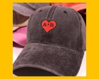 Custom Embroidered Heart Initials Baseball Cap | Minimalist Cotton Dad Hat