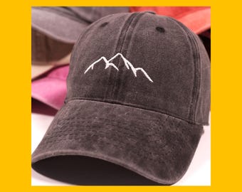 Embroidered Mountain Range Hat | Minimalist Cotton Baseball Cap | Outdoor Hiking Gear