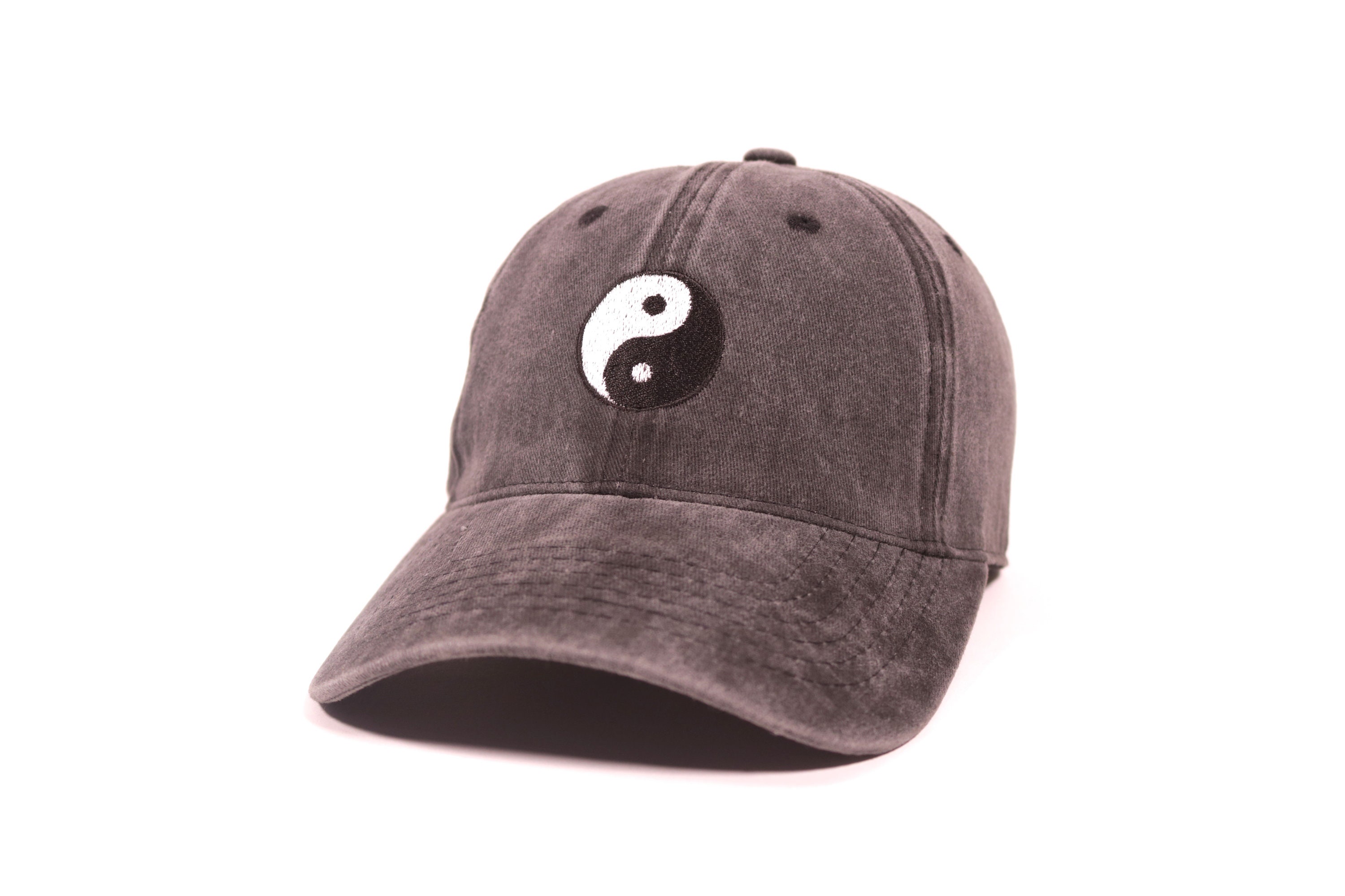 New Custom Designed Black Distressed Baseball Cap w/ Yin Yang Heart, Adjustable. Yin Yang Good and Evil Embroidered Dad Hat Chinese  main image 3