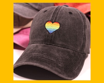Gay Pride Heart Rainbow Embroidered Dad Hat LGBTQ+ Gift